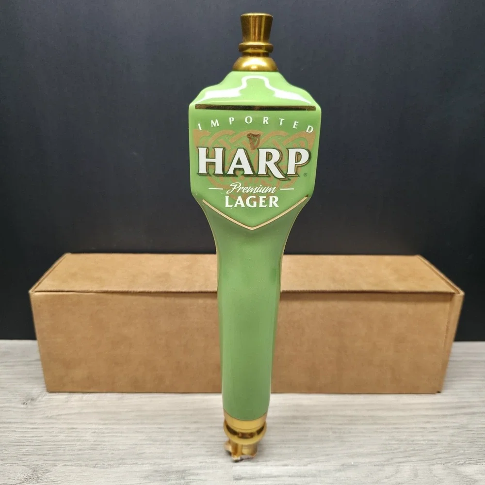 Harp Premium Lager - Green And Brass Ceramic Tap Handle - 3 Sided - 11.5